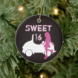Personalisiert Sweet 16 Girl and Car, Pink Christm Keramik Ornament