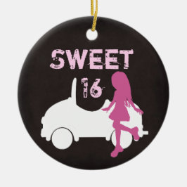 Personalisiert Sweet 16 Girl and Car, Pink Christm Keramik Ornament
