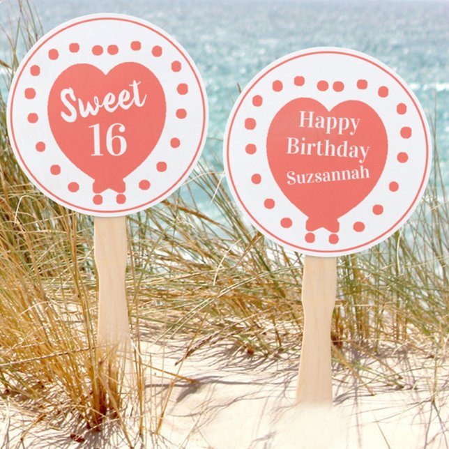 Personalisiert Sweet 16 Happy Birthday Coral Heart Fächer (Von Creator hochgeladen)