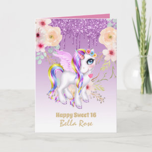 Personalisiert Sweet 16 Hübsch Unicorn Geburtstags Karte