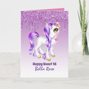 Personalisiert Sweet 16 Hübsch Unicorn Geburtstags Karte