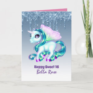 Personalisiert Sweet 16 Hübsch Unicorn Geburtstags Karte