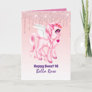 Personalisiert Sweet 16 Hübsch Unicorn Geburtstags Karte