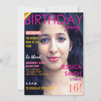 Personalisiert Sweet 16 Magazine Cover Foto lädt e Einladung