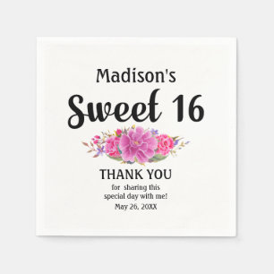 Personalisiert Sweet 16 Pink Floral 16 . Geburtsta Serviette