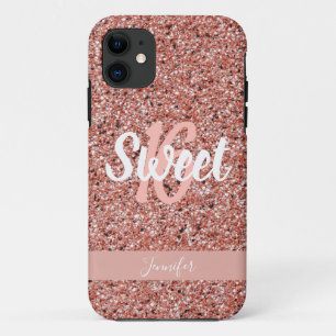 Personalisiert Sweet 16 Rosa Rose Gold Glitzer Case-Mate iPhone Hülle