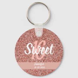 Personalisiert Sweet 16 Rose Gold Pink Glitzer Schlüsselanhänger