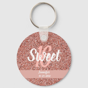 Personalisiert Sweet 16 Rose Gold Pink Glitzer Schlüsselanhänger