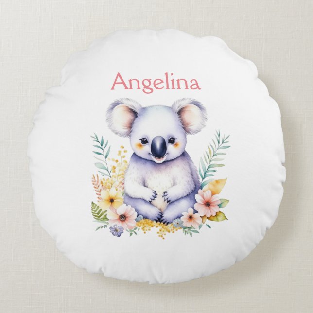 Personalisiert Sweet Baby Girl Koala Bear Rundes Kissen (Vorderseite)