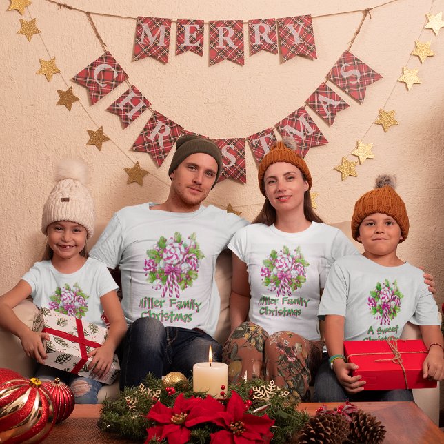 Personalisiert Sweet Pink Candy Cane Weihnachten Kleinkind T-shirt (Styles for the whole family!)
