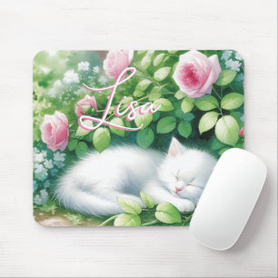 Personalisiert Sweet White Kitten Napping Mousepad