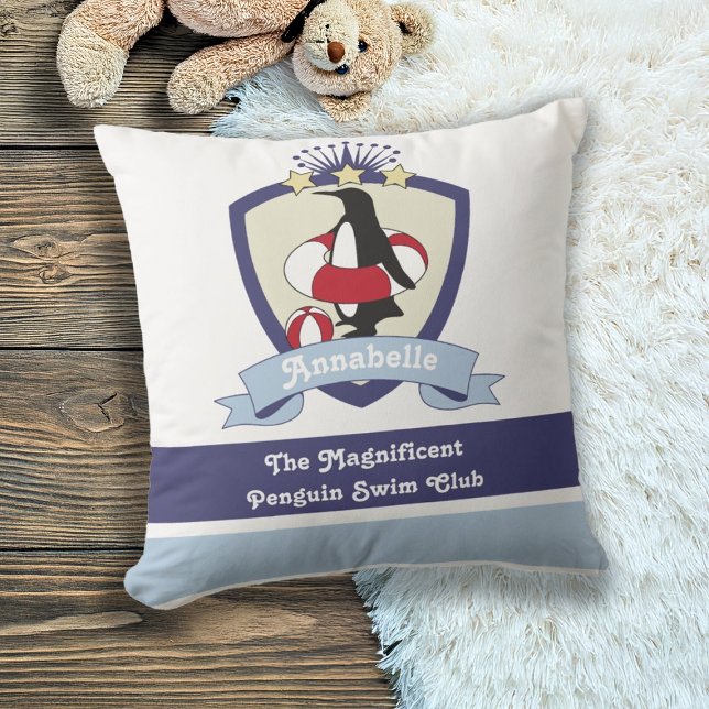 Personalisiert Swimming Club Wappen Niedlich Pengu Kissen (Von Creator hochgeladen)