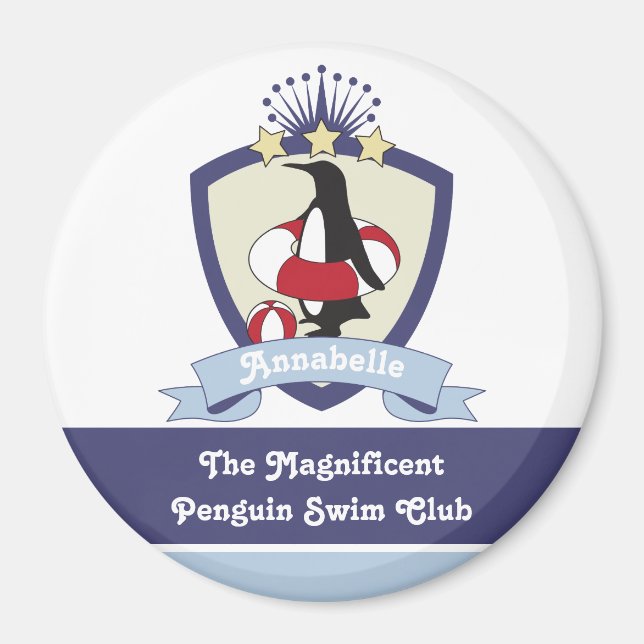 Personalisiert Swimming Club Wappen Niedlich Pengu Magnet (Vorne)