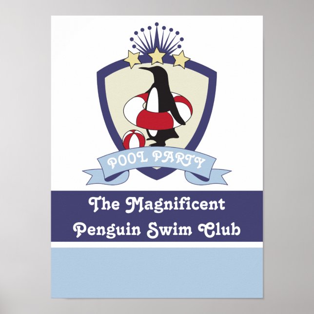 Personalisiert Swimming Club Wappen Niedlich Pengu Poster (Vorne)