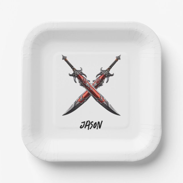Personalisiert Sword Birthday Party Pappteller (Vorderseite)