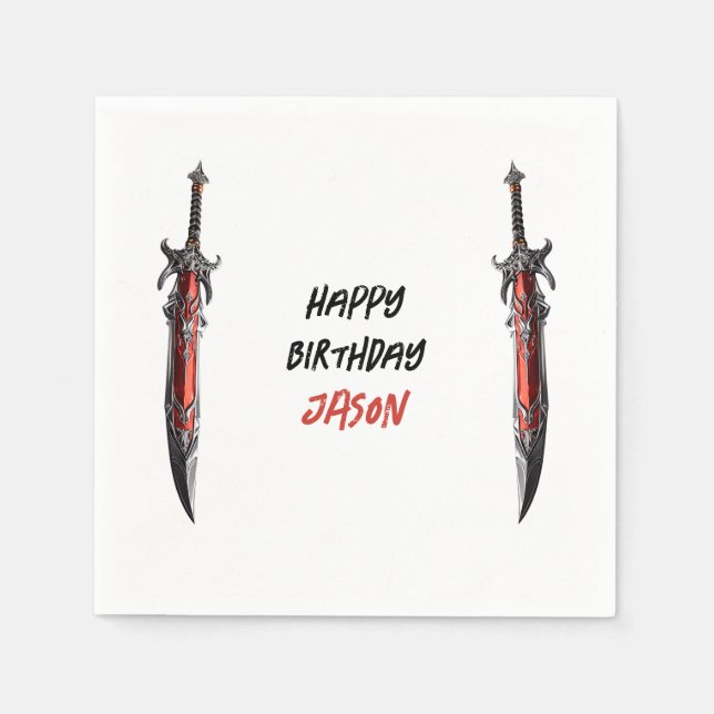 Personalisiert Sword Birthday Party Serviette (Vorderseite)