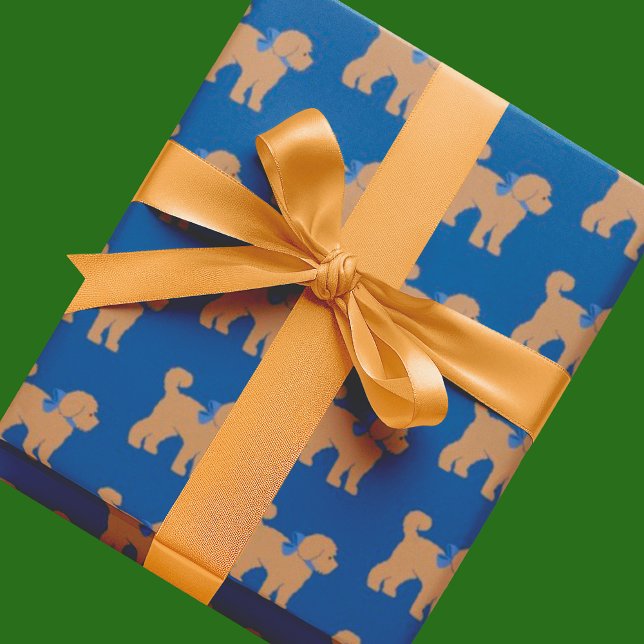 Personalisiert Tan Doodle Dog Royal Blue Geschenkpapier (Cute for Hannukah or every day)