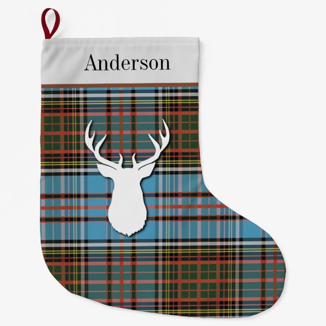 Personalisiert Tartan Clan Anderson Blue Kariert Großer Weihnachtsstrumpf (Vorderseite)