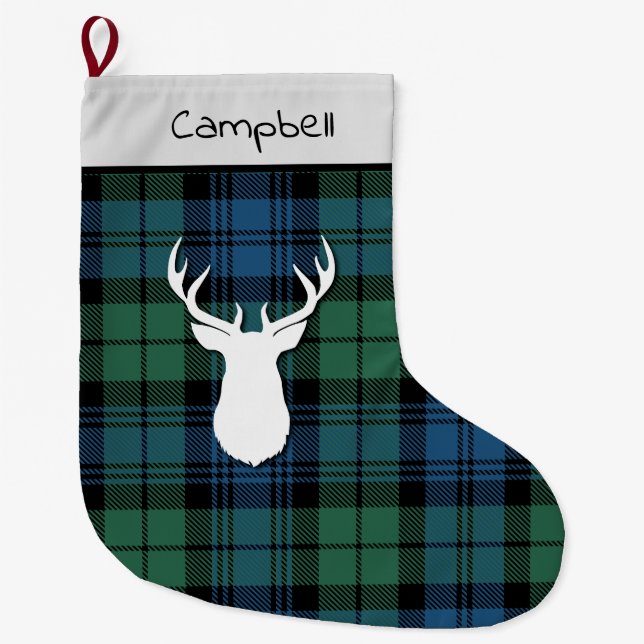 Personalisiert Tartan Clan Campbell Kariert Großer Weihnachtsstrumpf (Vorderseite)