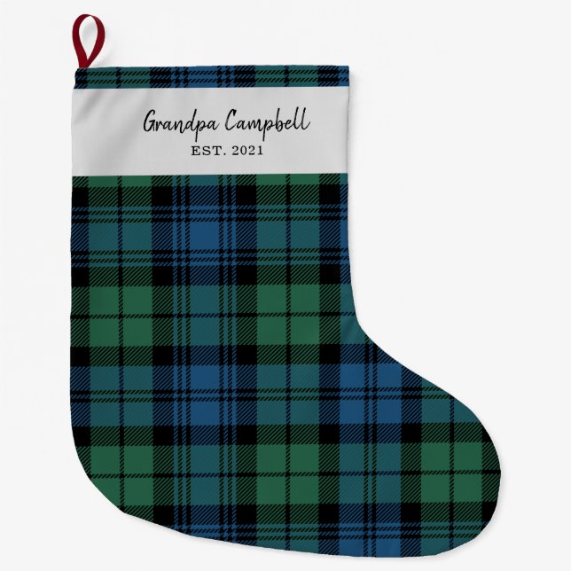 Personalisiert Tartan Clan Campbell Kariert Opa Großer Weihnachtsstrumpf (Vorderseite)