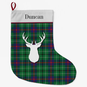 Personalisiert Tartan Clan Duncan Green Lila Großer Weihnachtsstrumpf