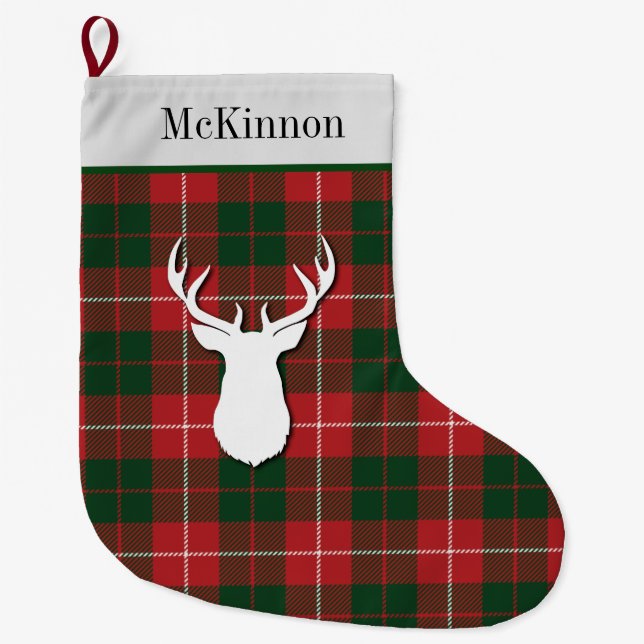 Personalisiert Tartan Clan McKinnon Green Red Kari Großer Weihnachtsstrumpf (Vorderseite)