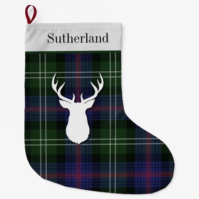 Personalisiert Tartan Clan Sutherland Green Lila Großer Weihnachtsstrumpf (Vorderseite)