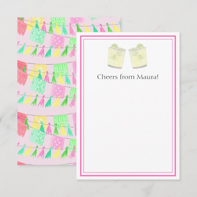 Personalisiert Tassel Papel Picado Pink Grüne Fies Dankeskarte (Vorne/Hinten)