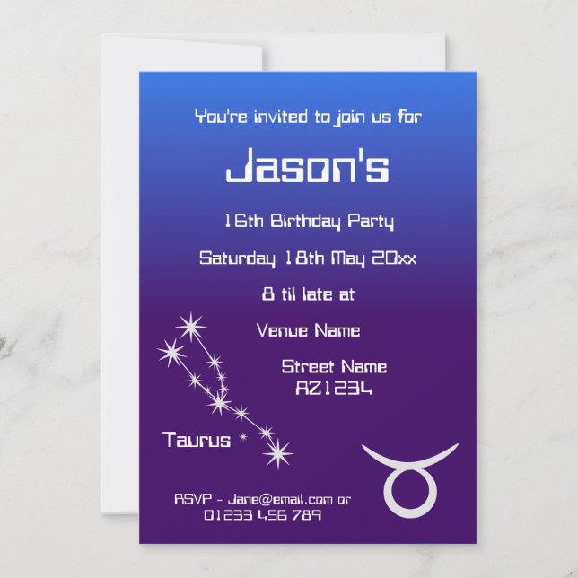 Personalisiert Taurus Zodiac Galaxy Party Einladun Einladung (Vorderseite)