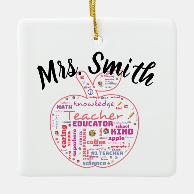 Personalisiert Teacher Apple Word Art Geschenk Keramikornament (Vorderseite)