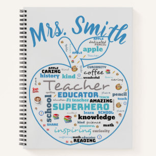 Personalisiert Teacher Apple Word Art Notebook Notizbuch