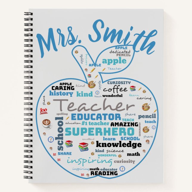 Personalisiert Teacher Apple Word Art Notebook Notizbuch (Vorderseite)