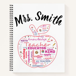 Personalisiert Teacher Apple Word Art  Notizbuch