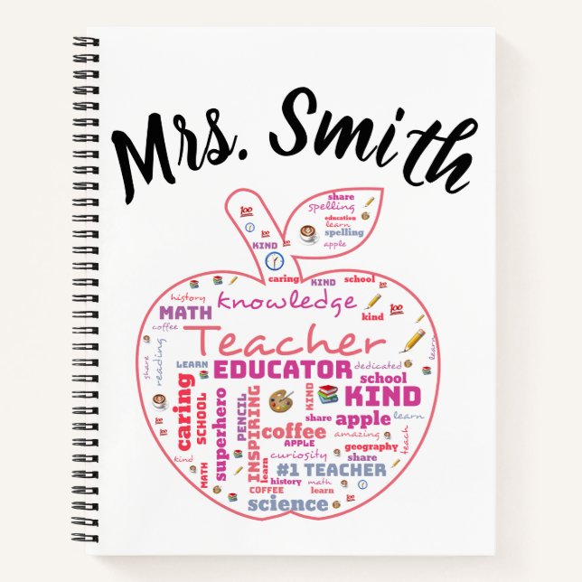 Personalisiert Teacher Apple Word Art  Notizbuch (Vorderseite)
