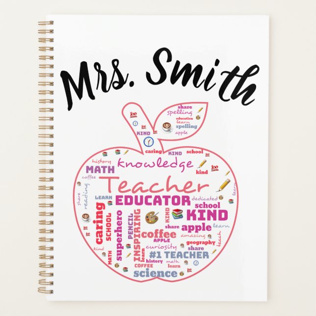 Personalisiert Teacher Apple Word Art Planer (Vorderseite)