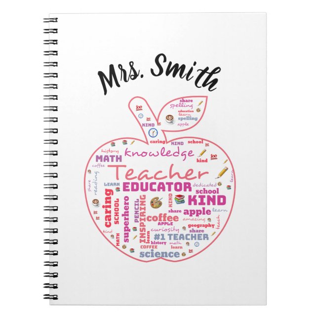 Personalisiert Teacher Apple Word Art Planer Notizblock (Vorderseite)