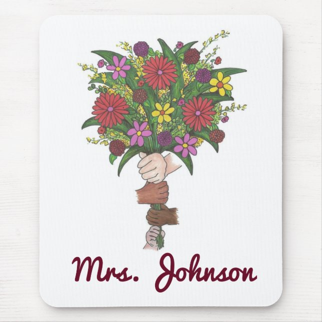 Personalisiert Teacher Blume Bouquet Mousepad (Vorne)