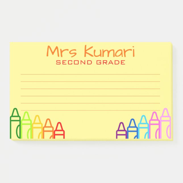 Personalisiert Teacher Crayon Design Lined Post-it Klebezettel (Vorderseite)