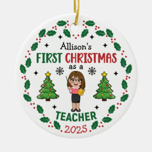 Personalisiert Teacher Erster Weihnachtsbaum Runde Keramik Ornament