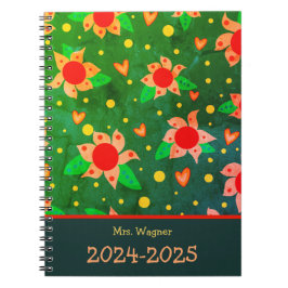 Personalisiert Teacher Fun Retro Blume grün Notizblock