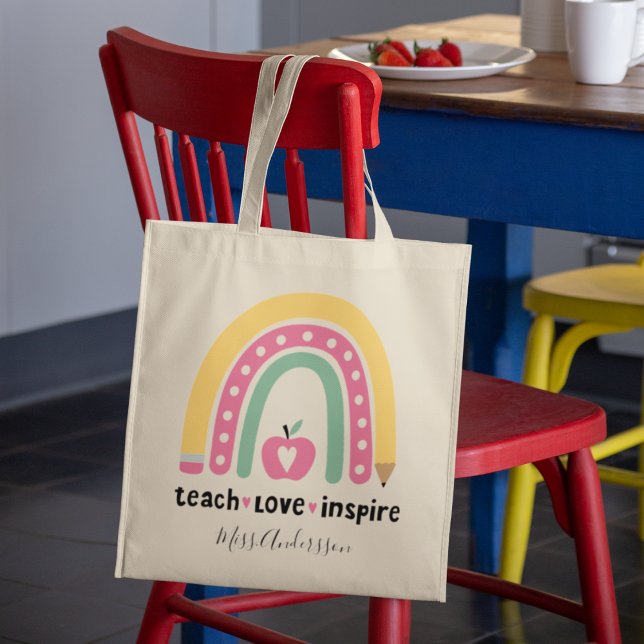 Personalisiert Teacher Geschenk Teach Liebe Inspir Tragetasche (Von Creator hochgeladen)