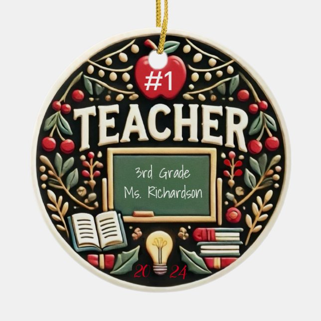 Personalisiert Teacher Geschenk Weihnachtsfeier Keramik Ornament (Vorne)