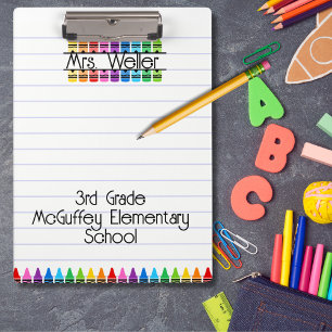Personalisiert Teacher Gift Rainbow Crayons Klemmbrett