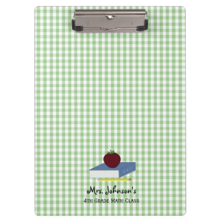 Personalisiert Teacher Green und White Gingham Klemmbrett