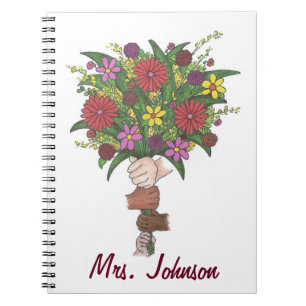 Personalisiert Teacher Hands Blume Bouquet Noteboo Notizblock