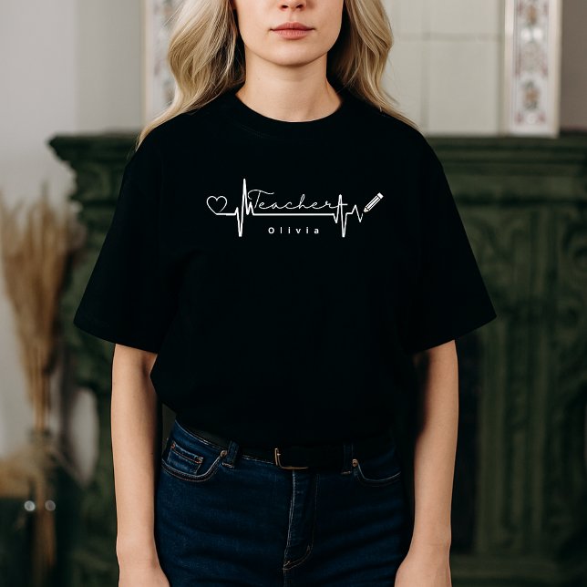 Personalisiert Teacher Heartbeat Zurück zur Schule T-Shirt (Von Creator hochgeladen)