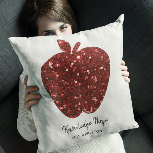 Personalisiert Teacher Name Red Apple Imitats Glit Kissen