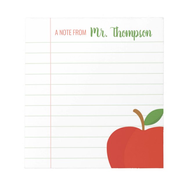 Personalisiert Teacher Red Apple Notepad Notizblock (Vorderseite)