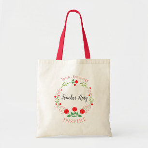 Personalisiert Teacher Tote Bag (Blume Rahmen) Tragetasche
