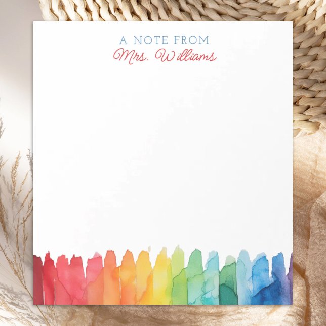 Personalisiert Teacher Watercolor Regenbogen Notizblock (Von Creator hochgeladen)
